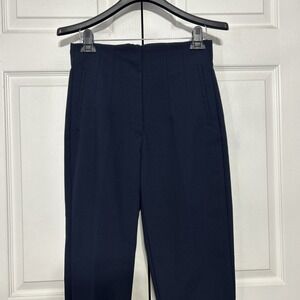 Zara Navy Blue High Waisted Pleated Tapered Trousers Dress Pants Career Medium